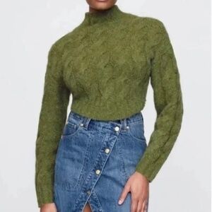 CULT GAIA X GAP Crop Cable-Knit Long Sleeve Green Mock Neck Sweater Size M